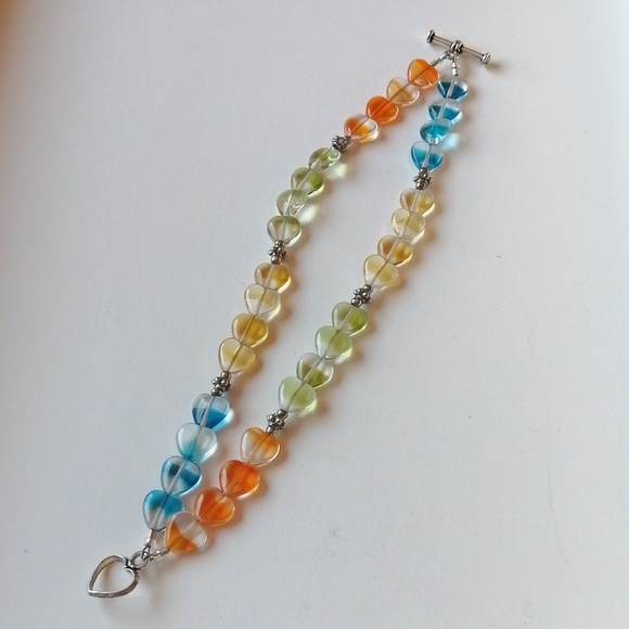 Artisan Multicolour Heart-Shaped Art Glass Bead Bracelet - Picture 4 of 6